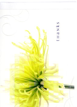 A thank you card with a yellow flower on it is needed.