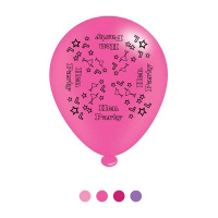 A pink balloon with the words "disco party" on it.
