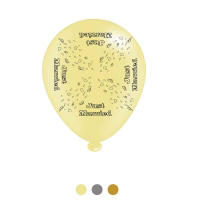 A yellow balloon with the words "just married" on it.