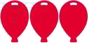 Three red balloons are lined up in a row on a white background.