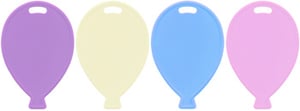 Four differently colored balloons are lined up in a row on a white background.