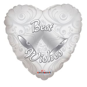 a heart shaped balloon with the words best wishes on it