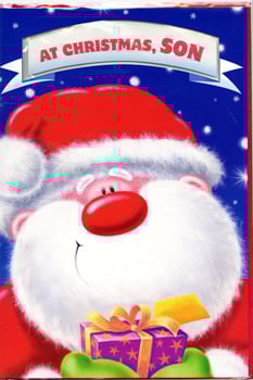 A Christmas card that says "Merry Christmas, son."