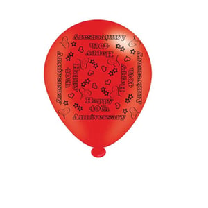 A red balloon that says "Happy 40th anniversary."