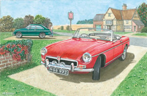 A painting of a red car with the license plate MDB 972 is needed.