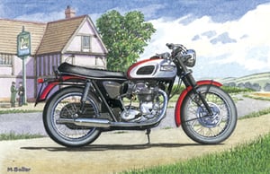 A Triumph motorcycle is parked in front of The Swan Inn.