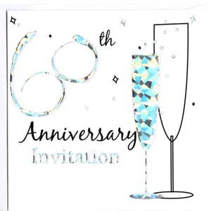 a 60th anniversary invitation with a glass of champagne