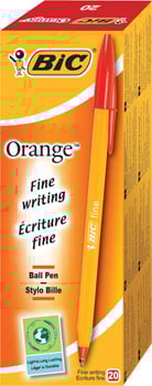 A box of Bic orange fine writing ball pens.