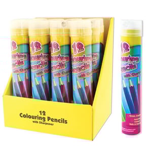 a box of 12 colouring pencils with sharpener