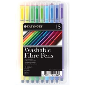 Unleash a rainbow of creativity with our 18 Washable Easynote Fibre Pens! This fantastic set offers a vibrant spectrum of 18 brilliant colours, perfect for bringing any drawing, colouring book, or school project to life.

Designed with convenience in mind, these Easynote fibre pens are completely washable, providing peace of mind for parents and teachers alike. Accidental marks on clothes or surfaces are easily cleaned, making them an ideal choice for busy classrooms and creative homes.

Each pen delivers smooth, consistent colour, ensuring a delightful artistic experience. Presented in a handy, clear pack, they're easy to store and display. Stock up on these popular Easynote pens from Tallon and offer your customers quality and practicality in one colourful package.