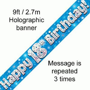 A blue, happy 18th birthday banner with a message is repeated three times.