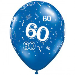A blue balloon with the number 60 on it.