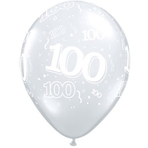 A white balloon with the number 100 on it.