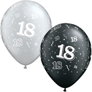 Two balloons with the number 18 on them.
