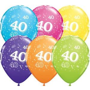 A bunch of balloons with the number 40 on them.