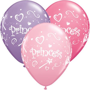 Three balloons with the word "princess" on them.