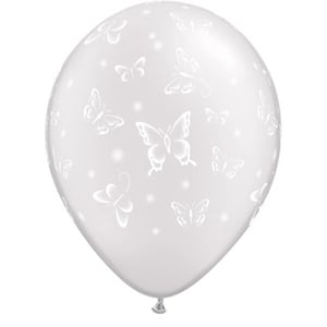 a white balloon with white butterflies on it