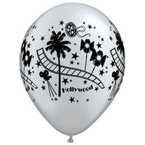 A white balloon with "Hollywood" written on it.