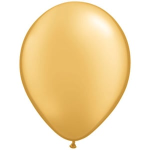 A gold balloon is floating in the air against a white background.