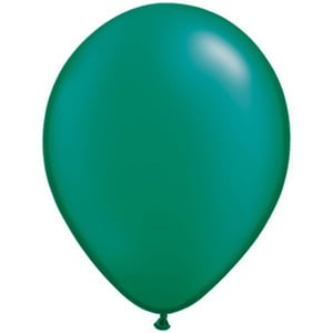 A green balloon is floating in the air against a white background.