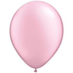 A pink balloon is floating in the air against a white background.