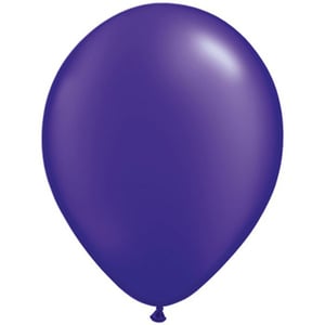 A purple balloon is float in the air on a white background.