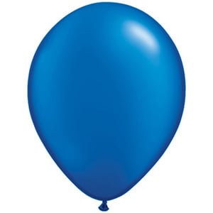 A blue balloon, floating in the air, sits on a white background.