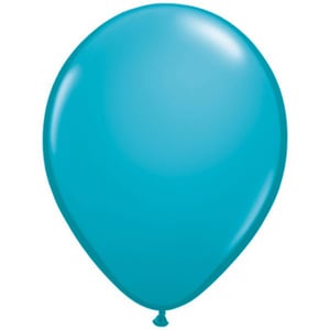 A blue balloon is floating in the air against a white background.