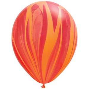 A red and orange marbled balloon on a white background.