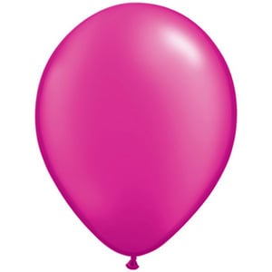A pink balloon is floating in the air against a white background.