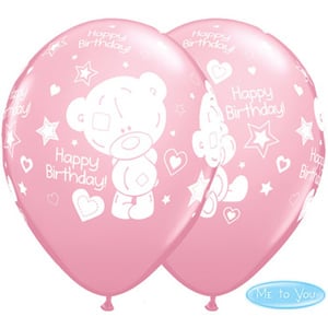 Two pink balloons that say "Happy Birthday" on them.