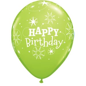 A green balloon that says "Happy Birthday" on it.