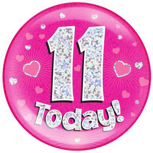 A pink plate with the number 11 on it and the words "today!"