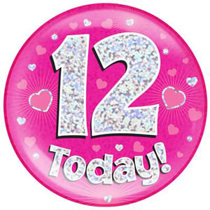 A pink plate with the number 12 on it and the words "today!"