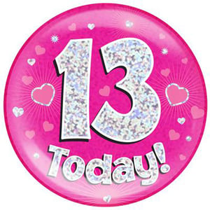 A pink plate with the number 13 on it.