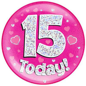 A pink plate with the number 15 on it.