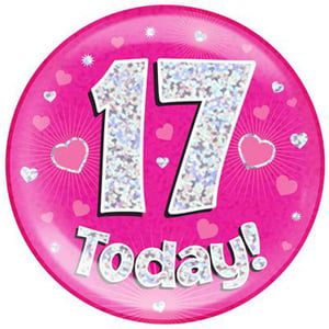 A pink plate with the number 17 on it and the words "17 today."