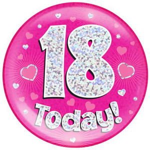A pink plate with the number 18 on it and the words "18 today".