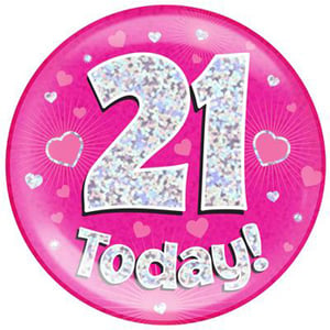 A pink plate with the number 21 on it and the words "today!"