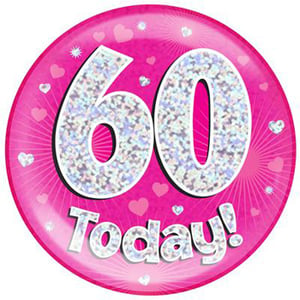 A pink plate with the number 60 on it.