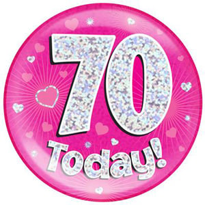 A pink plate with the number 70 on it.