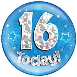 A blue balloon with the number 16 on it.