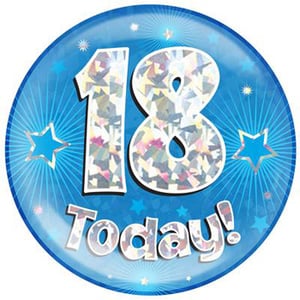 A blue plate with the number 18 on it and the words "18 today."