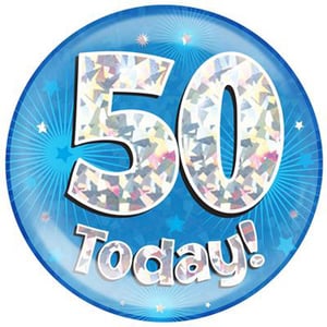 A blue 50th birthday balloon with the number 50 on it.