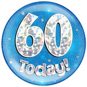A blue plate with the number 60 on it.