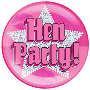 A pink circle with the words "Hen Party" written on it.