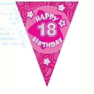 A pink banner that says "Happy 18th birthday."