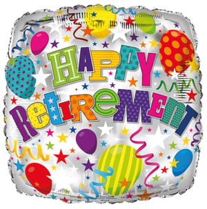 A happy retirement balloon with balloons and stars. [No grammatical errors]