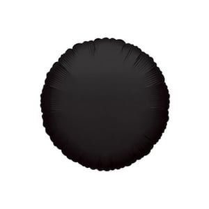 A black circular balloon is present on a white background.