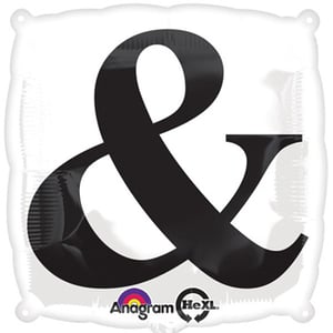 A white balloon with a black ampersand on it.